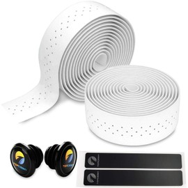 TOPCABIN 2 Rolls Bicycle Handlebar Tapes Camouflage Series Comfort GEL Road Bike Handlebar Tape Bike Bar Tape with Reflective Bar Plugs ((PU a pair) White)
