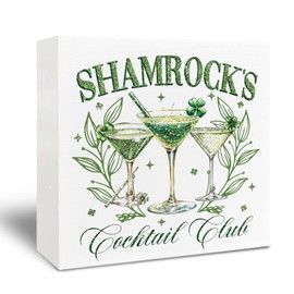 Kneaotoaji Shamrocks Cocktail Wooden Box Signs, St Patricks Day Decor, Irish Cocktail Home Bar Basement Bar Cocktail Bar Decor, Cocktail Club Desk Decor Wooden Sign for Bar 5x5