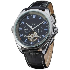 FORSINING Business Calendar Men Analog Automatic Mechanical Movement Wristwatch(Black+Silver)