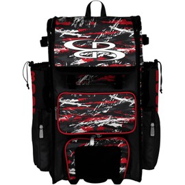 Boombah Superpack Hybrid Rolling Bat Bag - Wheeled & Backpack Version - Razor Black/Red/White