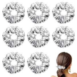 Toyhood 8pcs Sequin Hair Scrunchies, Disco Bling Elastic HairBands, Ponytail Holders Hair Wrist Ties Bands, Soft Ropes Ponytail Holder, Retro 70s80s Disco Theme Party Favors, for Kids Girls (Silver)