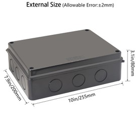 Junction Box IP65 Outdoor Waterproof Box with Reserved Holes ABS Plastic Electrical Box Dustproof Project Enclosure for Electronics Black 10"x7.9"x3.1"