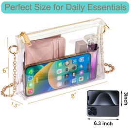FAN ONUO Clear Purse for Women Stadium Approved, Small Clear Crossbody Bag Stadium Bag for Concerts Sports Events (Gold)