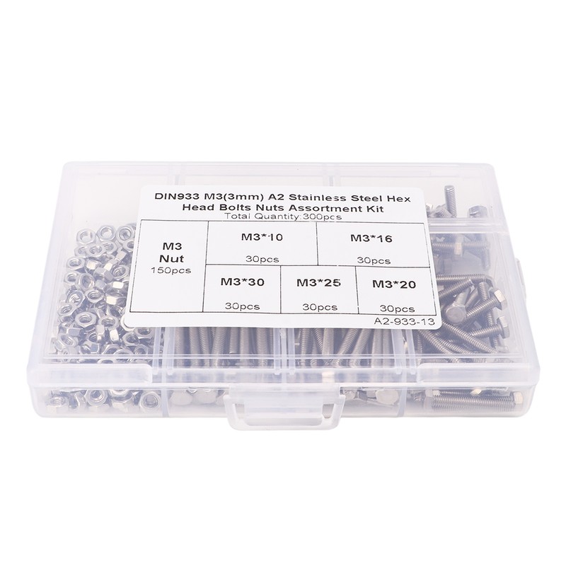 300Pcs M3 Hex Screws Nuts Set with Storage Box Uniform