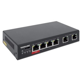 Intellinet 6 Port Fast Ethernet Unmanaged Switch with 4 Poe Ports - 1 High Power 60W & 3 PoE+ 30W Ports, 65W Budget, Extend Mode-Installs up to 820ft 2 FE Uplink Ports-3 Yr Mfg Warranty-561686