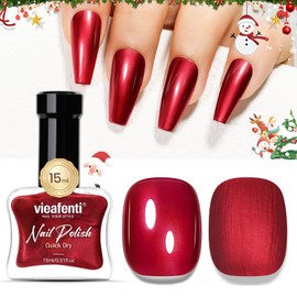 vieafenti Christmas Nail Polish Glitter Red 15ml, Quick Drying Nail Polish Regular Lacquer Aurora Long-Lasting Air Dry Long-Lasting Oil-Base Manicure DIY Salon for Ladies