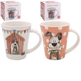 The Leonardo Collection Faithful Friends - Set of 2 - Dog with Bone Designs - Fine China Mugs