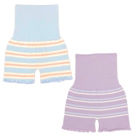 Nanairokan Women's Warm Striped Fluffy Pants Set of 2 Fluffy Yarn Pants with Stomach Wrap, Cold Prevention, blue, purple