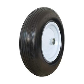 Wheelbarrow Tire 16" Air Less Flat Free Tires Wheels 4.80 4.00-8, 3/4 & 5/8 Bearing 3" Centered Hub Ribbed Tread Solid Rubber Tire for Garden Outdoor Cart Wagon Lawn Mower Ribbed Tread