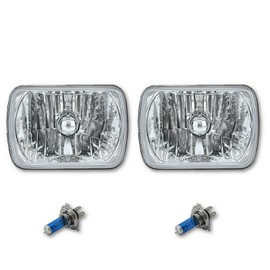 Octane Lighting 7X6 Crystal Clear Glass Lens Metal Headlight H4 Halogen Light Bulb Headlamp Pair