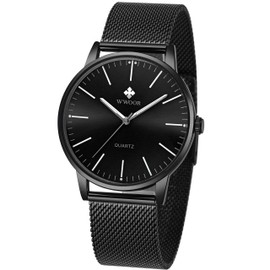 Reloj de Pulsera de Acero Inoxidable Análogo, WWOOR, Masculino, Negro, Unitalla