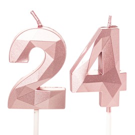 Kerzen zum 24. Geburtstag, Roségold, Zahl 24 Kerzen für Geburtstagskuchen, 24 Geburtstagskerzen für Kuchen, 24. Geburtstag, Tortenaufsätze für 24 Jahre, Roségold
