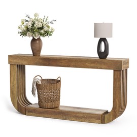 LITTLE TREE Console Table for Entryway, 70.9-Inch Extra Long Narrow Sofa Table, 2-Tier Brown Wooden Console Sofa Table with Heavy Duty U-Shaped Pedestal, Large Hallway Foyer Table for Living Room