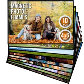 JUZARI 4x6 Magnetic Picture Frames for Refrigerator 10 Pack - Magnet Picture Frames for Fridge - Magnetic Photo Sleeves - Magnetic Photo Pockets - Magnetic Picture Holder - Locker Magnet Frames