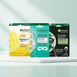 Kit Garnier: Mascarilla Facial Tela Vitamina C + Mascarilla Ojos Hydra Bomb 6g + Mascarilla Carbón