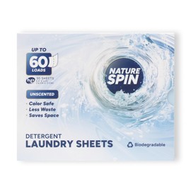 Nature Spin Eco Laundry Detergent Sheets, 30 Sheets (60 Loads), Unscented, Dissolvable, Vegan, Hypoallergenic, Plant Powered Laundry (1 Pack)