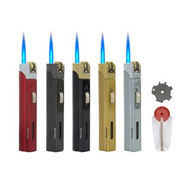 5 Pack Butane Torch Lighter,5 Color Portable Lighters,Single Jet Flame Lockable Adjustable,Fuel Tank Visible,with Extra Tools(No Gas)