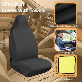 JRJRN 2Pcs Waterproof Front Car Seat Cover, Heavy Duty Universal Auto Seat Protector, Airbag Safe Van Seat Covers Pair, Driver Passenger Seat Protector with Towel Storage Bag for Dogs Children Sports