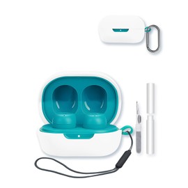 Silicone Case Compatible with JLab JBuds Mini True Wireless Earbuds,Cleaning Kit and Lanyard Soft Protective Shockproof Cover for JLab JBuds Mini-White