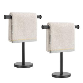 Zitalupy T-Shape Bath Hand Towel Holder Standing, SUS304 Stainless Steel Matte Black T-Shape Towel Bar Rack Stand with Heavy Base, Tower Bar for Bathroom Kitchen & Countertop, 2 Pack