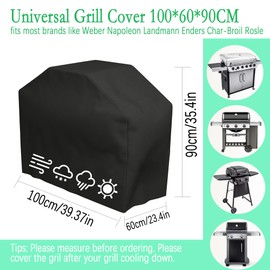 Weatherproof Grill Cover, Gas Grill, Gas Grill Cover, Tarpaulin Grill, Waterproof, Windproof, UV-Resistant, Tear-Resistant Grill (100 x 60 x 90)