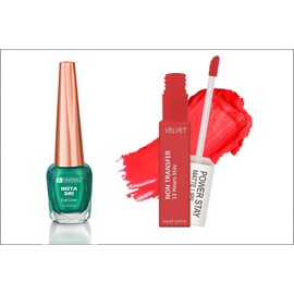 Krayons Insta Dri Sparkling Eyeliner, Green, 7ml And Power Stay Nontransfer 12hrs Stay Velvet Matte Liquid Lipstick, Burnt Orange, 4ml
