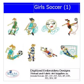 Threadart Embroidery Design Set - Girls Soccer(1) - 8  Designs - 9 Formats - USB Stick