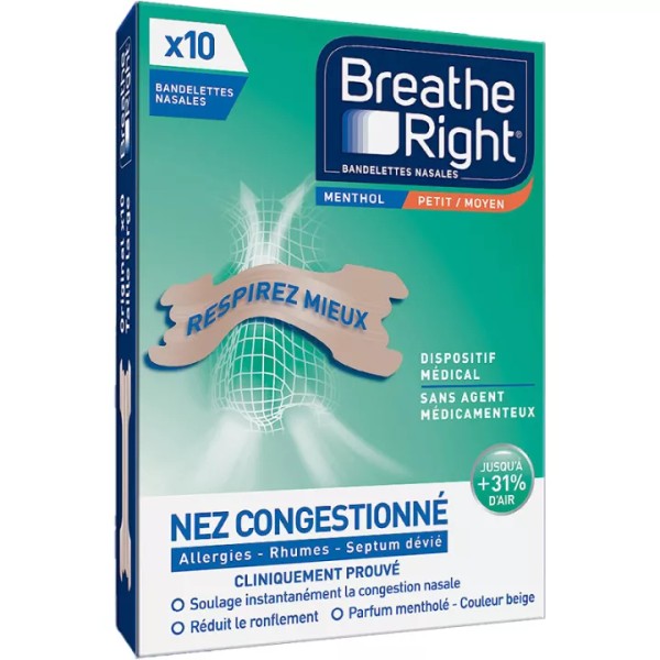 Cosmediet Breathe Right Nasal Strips, box of 10, Menthol -