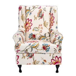 CRFATOP Printed Wing Chair Slipcovers 2 Piece Stretch Wingback Chair Cover Spandex Fabric Wingback Armchair Covers with Elastic Bottom for Living Room Bedroom Wingback Chair,A07