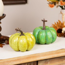 Northlight Crackle Finish Fall Harvest Pumpkin Decorations - 5" - Green and Gold - Set of 2