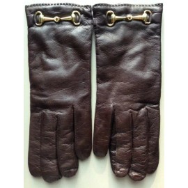 Unbranded WOMEN'S VINTAGE BROWN LEATHER GLOVES WITH HORSE BIT SZ 6 1/2 (SMALL) WOOL LINED