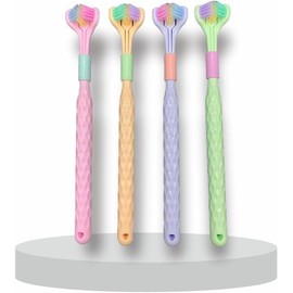 3-seitige Zahnbürste mit weichem Haar, zufällige Farbe, gründlich und gründlich zur Reinigung von Zähnen und Zahnfleisch, effektives Rundum-Design, manuelle Zahnbürsten, geeignet für Erwachsene und