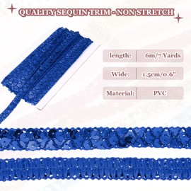 sourcing map 1.5cm x 6m Sequins Trim Flat Sequin Paillette Ribbon Strip Braid for Crafts, Embellishments, DIY Sewing Costume Dark Blue