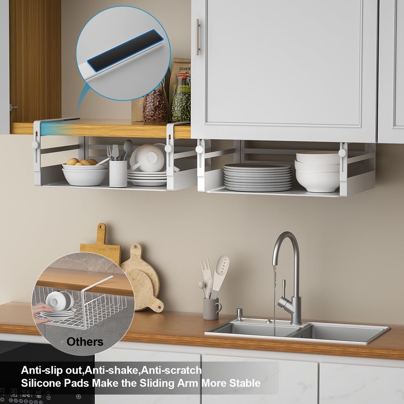 AmonHouseware 2 Pack Under Shelf Storage Basket Organizer,Adjustable Hanging Under