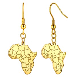 FaithHeart African Earrings Lightweight Gold Hoop Earrings for Women 18K Gold Plated Stainless Steel Women's Drop & Dangle Earrings African Map Shaped Trendy Jewelry