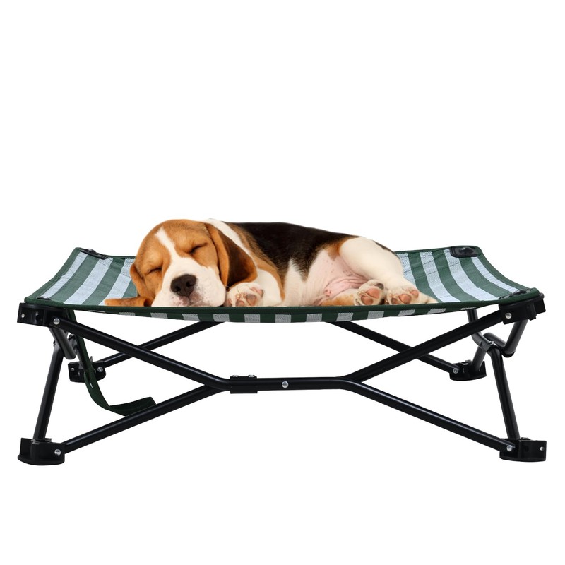 Cooling Elevated Dog Bed, Portable Dog Bed (Green+White, Medium)