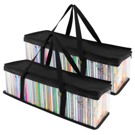 Stock Your Home CD Storage Bags (2 Pack) - Transparent PVC Media Storage - Water Resistant Holder Case With Handles - Clear Plastic Carrying Game Bag for Albums, Video Games, Books