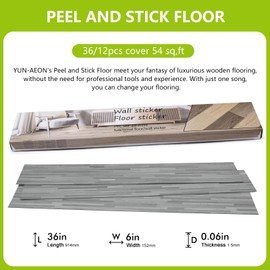 Yun-aeon Venice Ash Peel and Stick Floor Tiles 12-Pack 18 Sq Ft Gray Stripe Self Adhesive Wood Grain Planks Removable Vinyl Flooring Art Deco for Bedroom Living Room