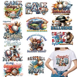 Dazoratix Baseball Iron on Transfers - 12 Pcs Ready to Press Ball Sport Heat Transfer Designs Stickers Clothing Patches Decal for T-Shirts Hoodie Hat Jeans Applique DIY Crafts Clothes Shirt Decoration