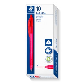 STAEDTLER 4230 M-2 Triangular Retract Ballpoint Pen Red Ink Colour M Line Width Approx. 1.00 mm for Relaxed Writing 10 Red Ballpoint Pens in Cardboard Case