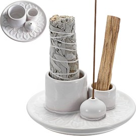 KFBGKKF Soporte para Palo Santo, Palo Santo Sticks, Cerámica Multiusos está puramente Hecho a Mano para Palos de Incienso Salvia para Quemar, Bandeja Recogedor Cenizas para Meditación