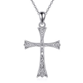 YAFEINI Keltisch Kreuz Kette 925 Sterling Silber Keltischer Knoten Anhänger Kreuz Schmuck Geschenke für Damen Herren(Keltisch Kreuz Kette 2)