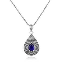 Mesop Teardrop Pendant 925 Sterling Silver Necklace For Women Trendy Silver Jewelry For Women Anniversary Mother's Day Best Friend Birthday Gifts For Women (Blue)