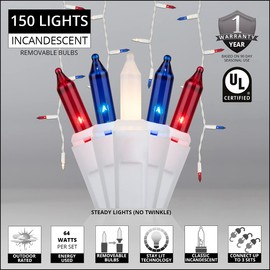 8.5 ft 150 Outdoor Patriotic Lights - Red, White and Blue Icicle Lights/Patriotic Decorations, July 4 Decorations, Fourth of July Decorations