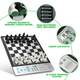 LC2B Advanced Electronic Chess Set with ELO 2200+ Engine & Talking AI Tutor, Comfortable Size Electronic Chess Board Perfect for Chess Lovers, Smart Computer Chess Game Set with Strong Magnet(Silver)