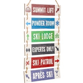 Youyole Large Hanging Wall Ski Sign for Christmas 32 x 14 Inch Skiing Theme Vintage Wooden Decoration Summit Lift Powder Room Ski Lodge Experts Only for Holiday Winter Wood Wall Decoration