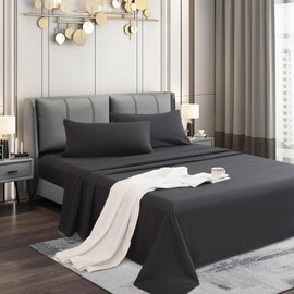 GEFEII Queen Bedding Sheets Set 4 Pieces Black Bed Sheets -Breathable Cooling Bed Sheets Microfiber Hotel Luxury Bedding Deep Pockets Fitted and Flat Sheets-Easy Fit Soft Wrinkle Free