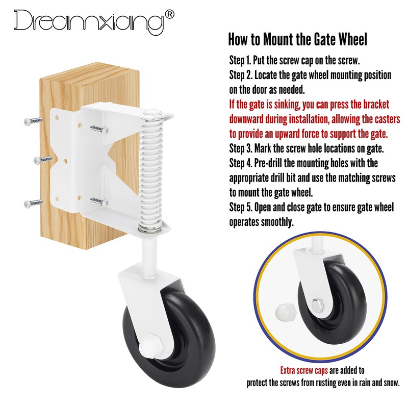 Gate Wheel Spring-Loaded Gate Caster Kit for Wooden PVC Fences,