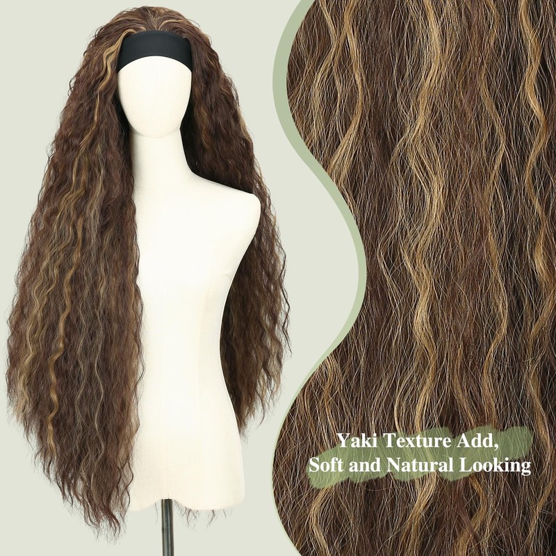 38 Inch Long Wavy Headband Wigs for Black Women Highlight