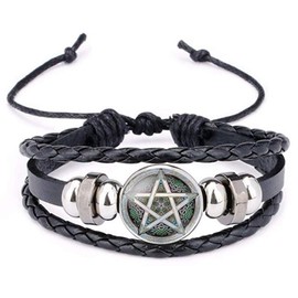 Comelyjewel Anti-Possesion Pentagram Themed Leather Braided Bracelet for Men and Women
